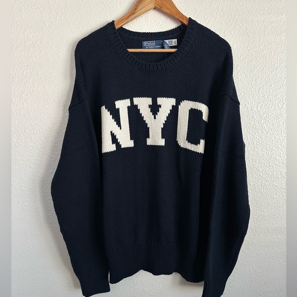 Polo Ralph Lauren NYC Intarsia Knit Cotton Cashmere Sweater Yankees Size Large